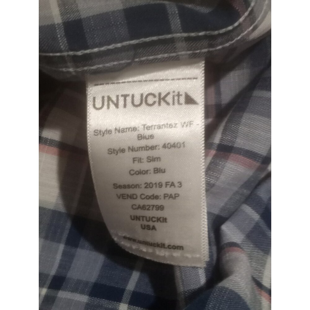 UNTUCKit Terrantez WF Mens M Slim Fit Blue White Plaid Long Sleeve Button Shirt - Picture 9 of 11